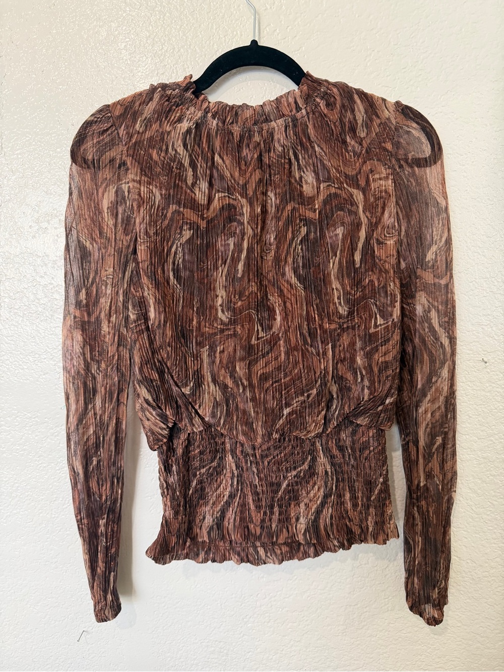 Joie Brown Marble-Print Long Sleeve Blouse